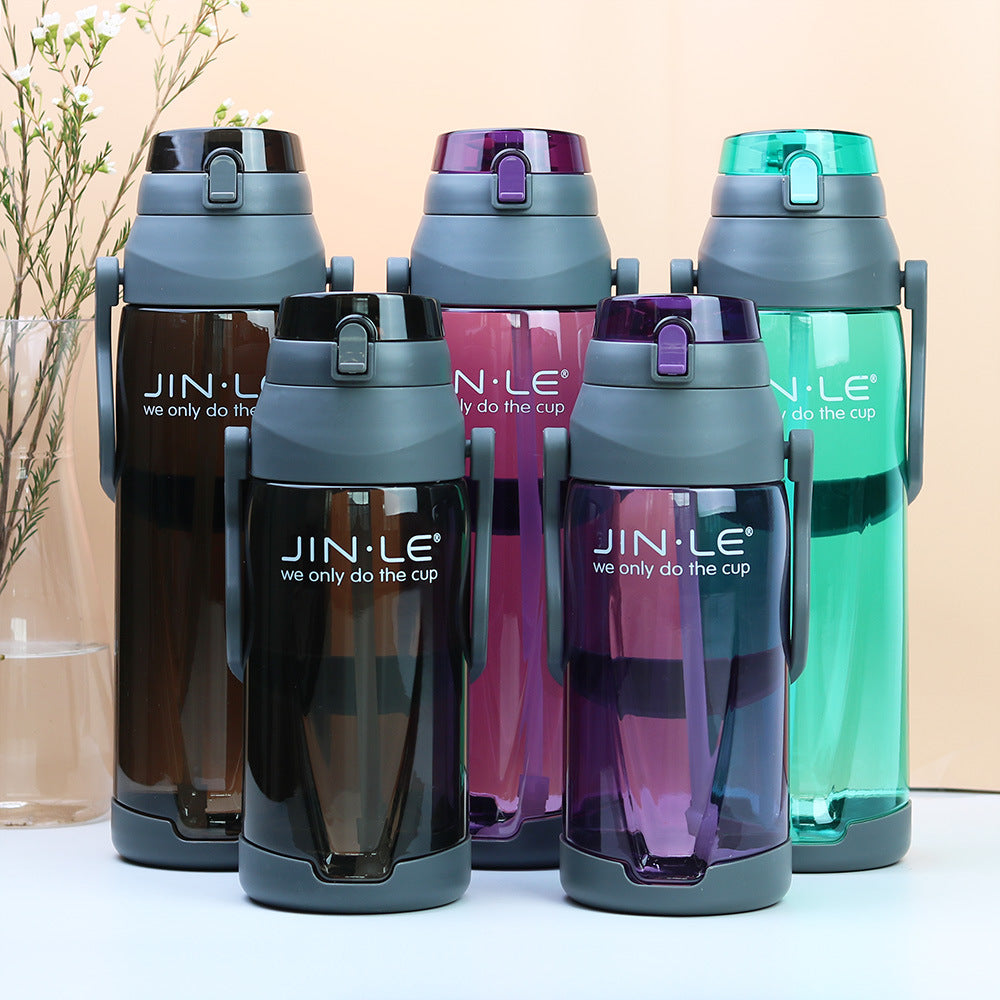 Jingle large capacity plastic water bottle with straw - portable, leak-proof, extra-large water bottle for men and women, perfect for outdoor use