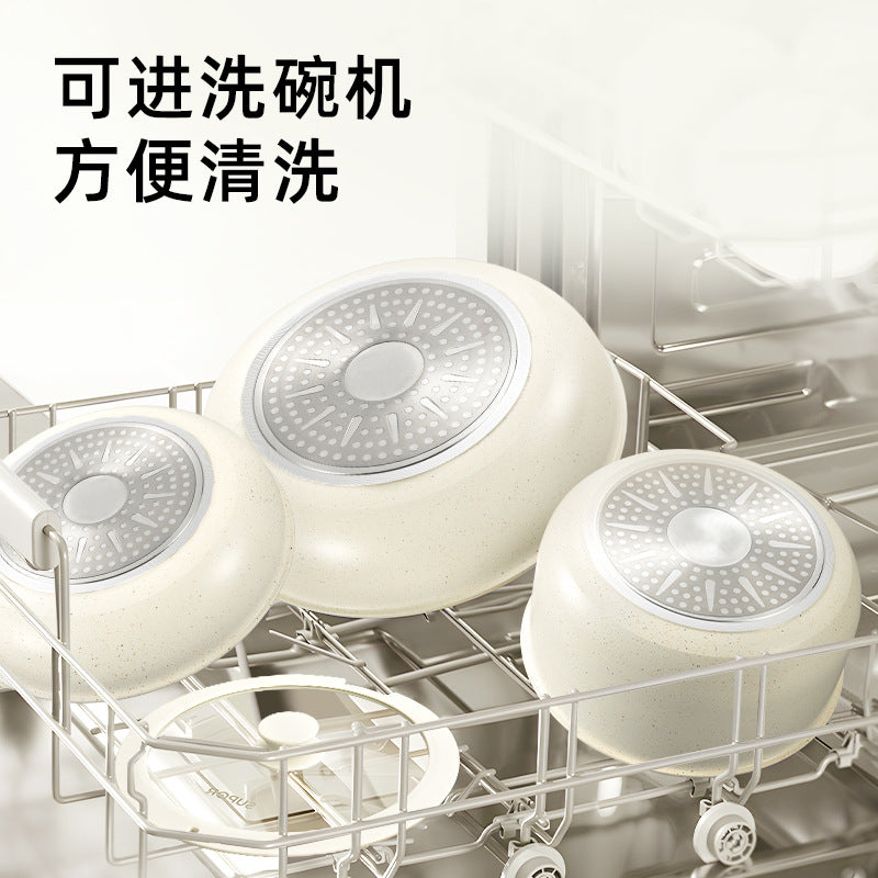 Detachable household wok pot suit medical stone induction cooker gas stove neutral non-stick flat bottom wok