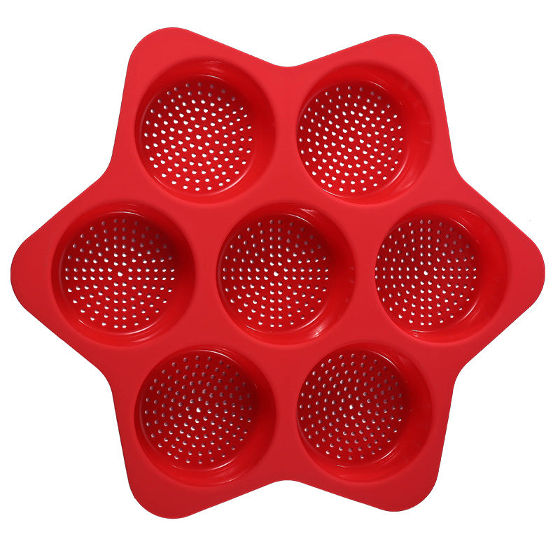 in stock new silicone hamburger baking pan breathable cut out hamburger mold 7-hole silicone bread mold