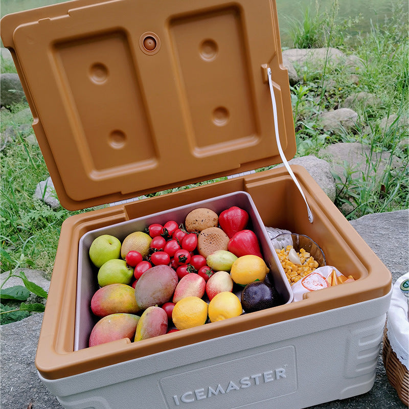 Ice master 30l ivory white outdoor camping cooler box, pu car ice box, refrigerated box for picnics and commercial use
