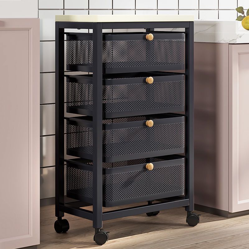 Drawer-style kitchen storage rack with vegetable basket, multi-functional floor-standing slim storage cabinet for home use, multi-layer snack organizer