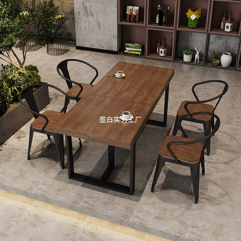 American industrial style dining table and chair combination commercial bar hot pot restaurant restaurant booth tavern clear bar solid wood dining table and chairs