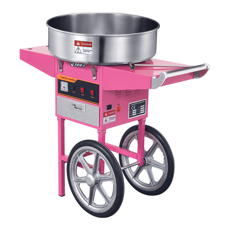 Commercial electric cotton candy machine with trolley - fully automatic electric hot floss cotton candy maker for street vendors and pop-up shops
