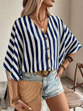 european and american cross-border  new autumn elegant v-neck loose short-sleeve printed solid color women's blouse