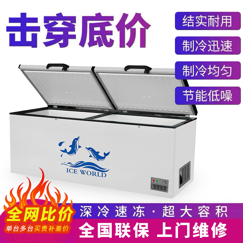 Commercial horizontal freezer - large capacity refrigeration & freezing - ideal for supermarkets, ice cream displays, restaurants, and kitchen fresh meat storage
