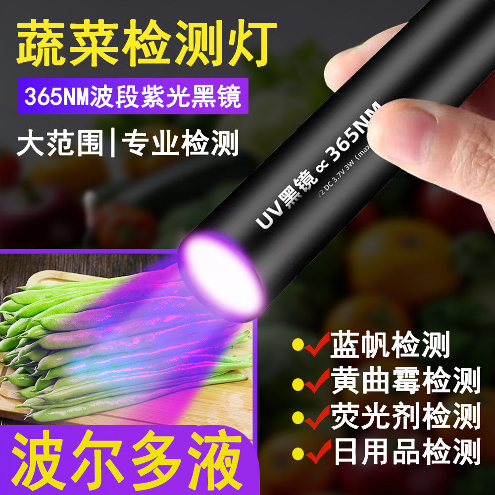 365UV purple light vegetable pesticide residue identification flashlight anti-counterfeiting banknote inspection manicure jade wood's cat moss lamp flashlight