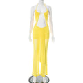 summer new arrivals: trendy and chic open-bust, figure-flattering, tie-up back, suspender strap, mesh, flare leg jumpsuit