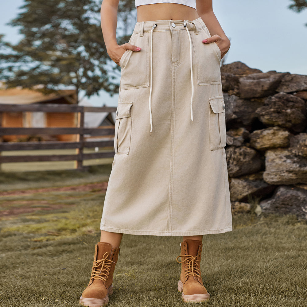 Fashion cross-border foreign trade women's summer new style  independent station washed lace-up workwear denim skirt skirt