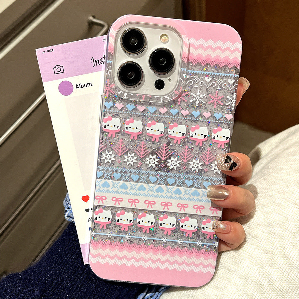 Glue glitter is suitable for apple 16promax cute penguin mobile phone case apple 11 hello kitty anti-fall protective cover