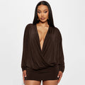 cross-border fashion: european & american style women's autumn/winter new arrivals - solid color, trendy deep v-neck, long sleeve, cinched waist, sexy bodycon dress