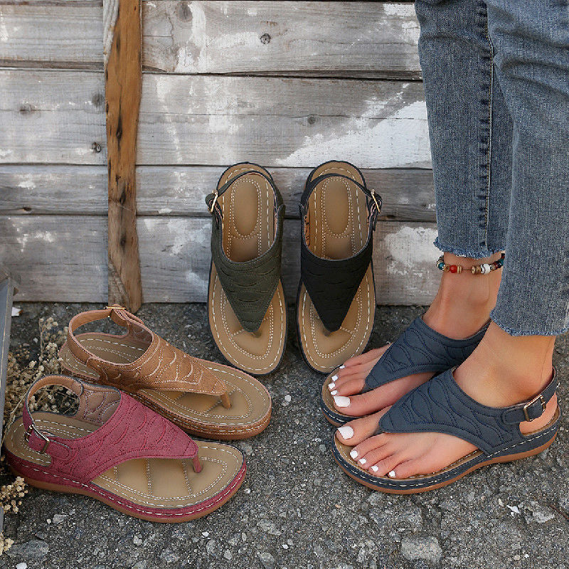 Women's thong sandals -  summer new arrivals, plus size, buckle closure, wedge heel, ready stock wholesale