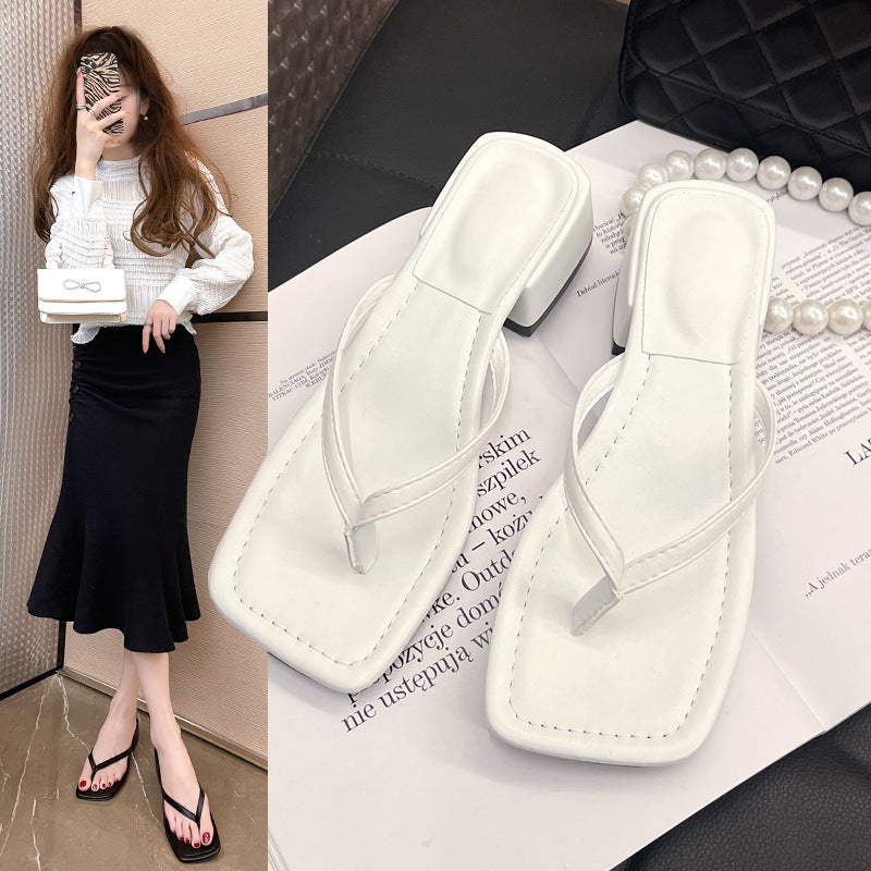 Women's flip-flops & thongs - 2023 summer new arrivals: fashionable square-toe, chunky heel, non-slip beach sandals for women - trendy style