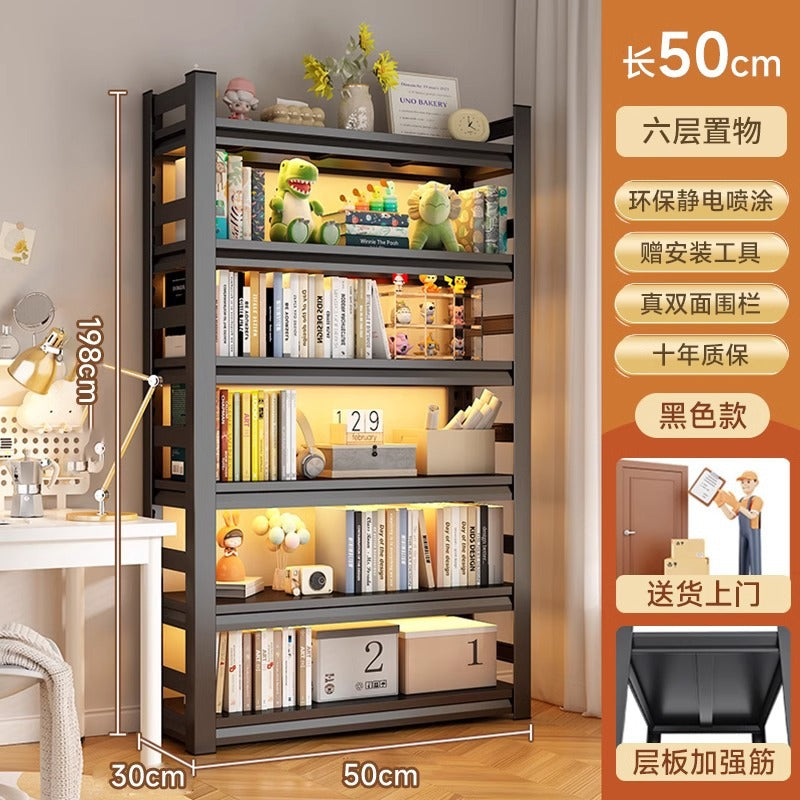 Multi-tier floor storage rack, steel bookshelf for home, living room, bedroom, kids' picture book organizer, simple iron art bookcase