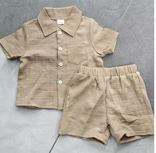 Baby boy casual turn-down collar textured fabric outfit set