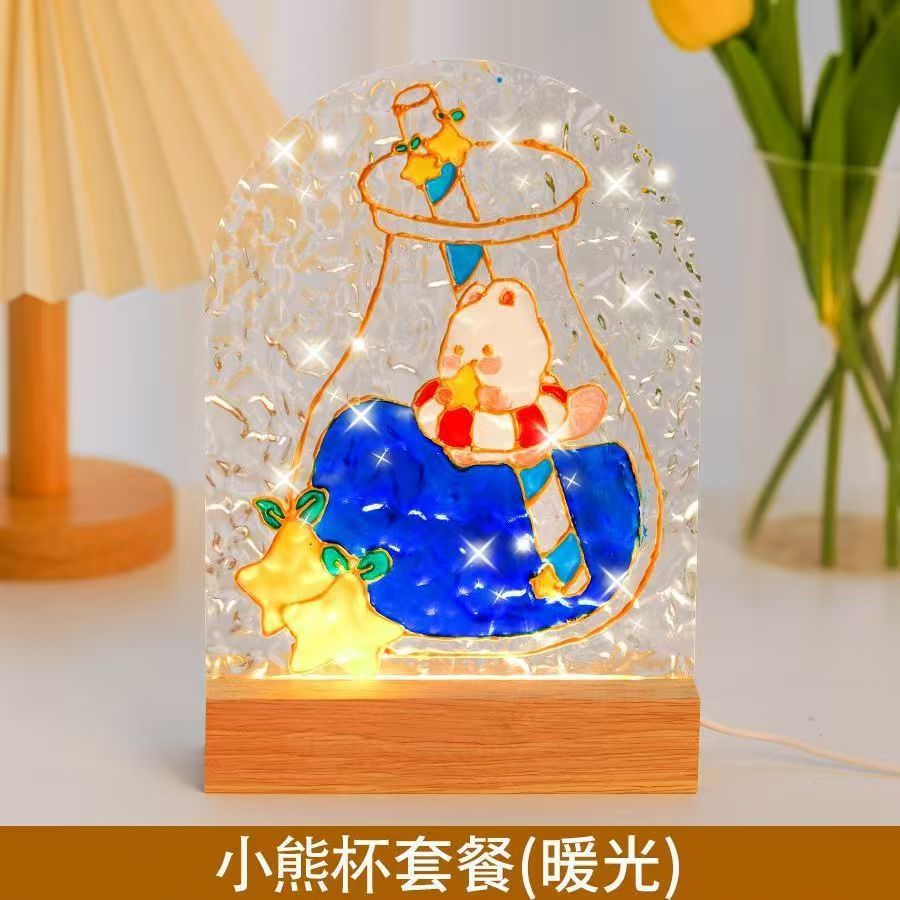 Tulip night light DIY material package, gift for girlfriend, hand-painted night light, water ripple acrylic light, ambient light.