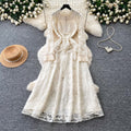 Korean style lace design elegant dress - women's summer long sleeve slim fit a-line dress - chic, professional, and high-end