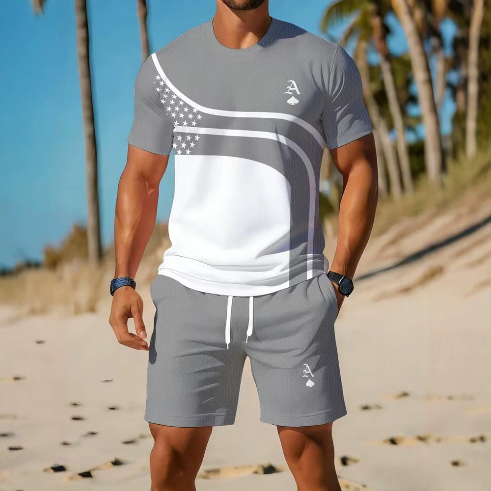men's short-sleeve and shorts set, casual sportswear set, 3d printed cross-border hot seller, dropshipping available