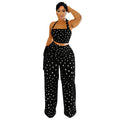 C7695 cross-border   fashion women's casual thin tassel polka dot wide-leg pants set