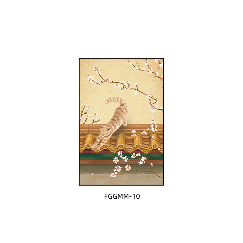 Palace Museum painting Chinese hotel restaurant private room box antique red decorative painting hotel living room cat mural