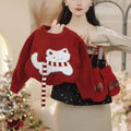 Girls' sweater  new korean style kitten thickened sweater christmas red knitted top new year's greeting outfit