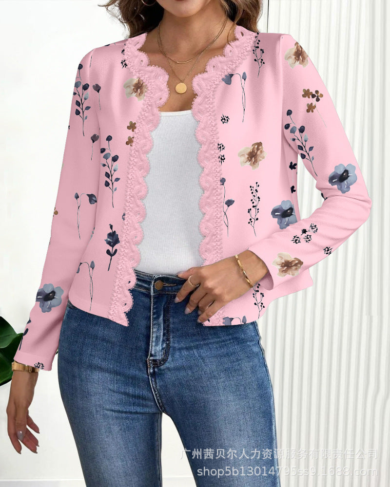 ODL2484   floral lace-trimmed short cardigan