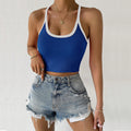 spring/summer new arrival: cross-border european & american style slim-fit knitted cropped tank top with square neck, color block patchwork, and spaghetti straps
