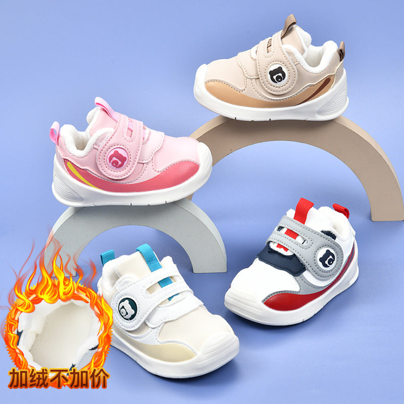 Toddler shoes for baby boys 0-1-3 years old, autumn/winter infant shoes for baby girls, soft sole children's shoes, fleece-lined and thickened cotton shoes