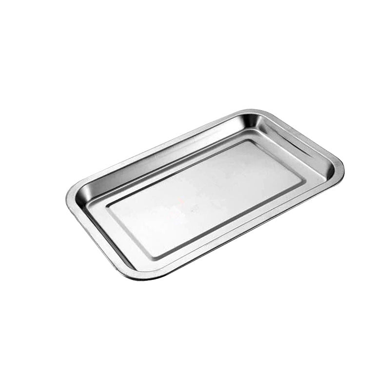 Stainless steel extra thick square tray barbecue plate steamed rice plate dumpling rectangular iron plate thickenedfor home grilled fish plate