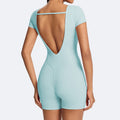 Solid color slim-fit short sleeve bodysuit - activewear for fitness, running, and yoga - women's summer lightweight jumpsuit