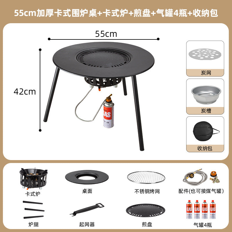 Outdoor bbq grill & tea brewing set - portable, detachable, smokeless patio bbq table - electric & charcoal dual-use grill