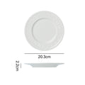 Pure white embossed dinnerware ceramic plate - nordic/american style flat plate, soup plate, fruit plate, hotel & restaurant minimalist style steak plate