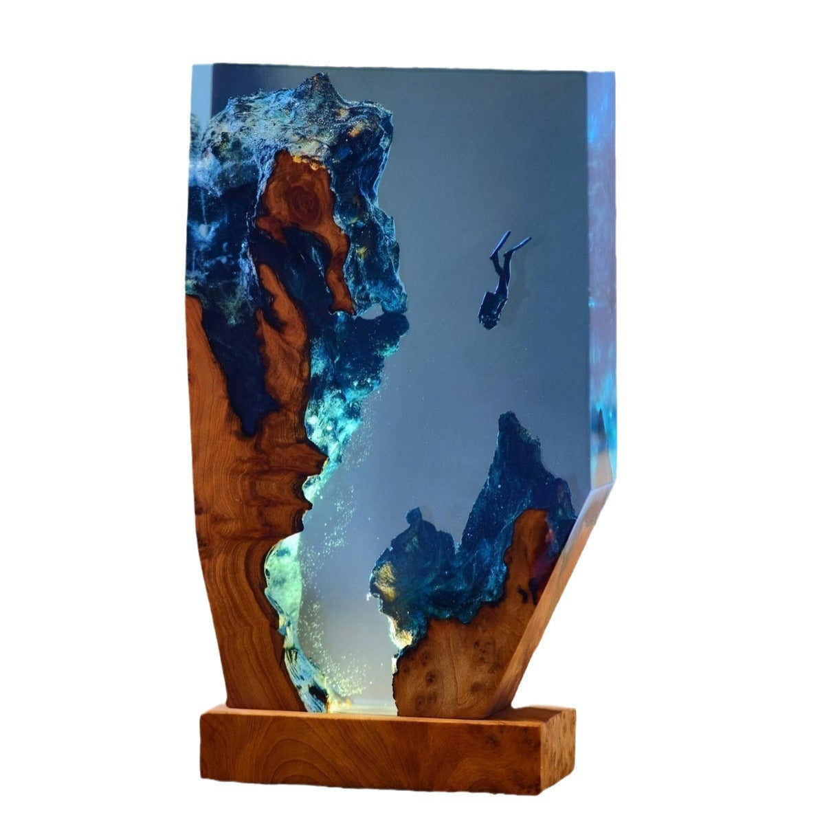 Diver Night Lights Scuba Diving Deep Sea Exploration Personalized Epoxy Wood Lights Freediving Spring Decoration Gifts
