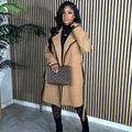 spring european women's wool blend long sleeve knit turn-down collar long coat loose trench coat outerwear
