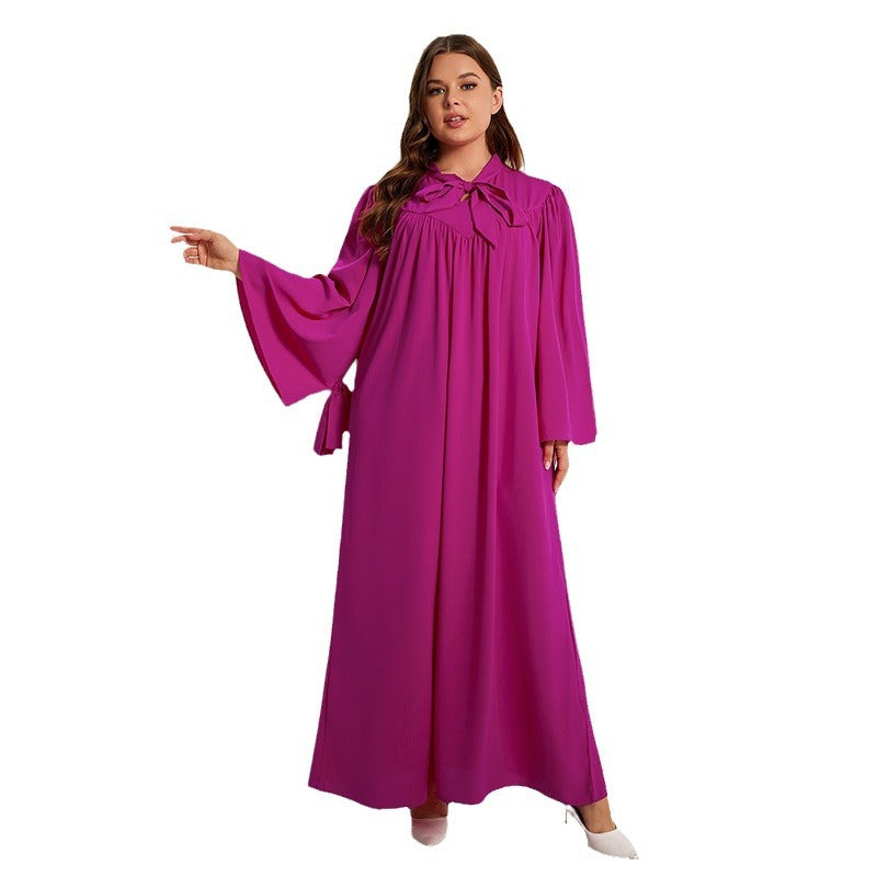 supply of plus size women's long skirts with bell sleeves and bows at special price