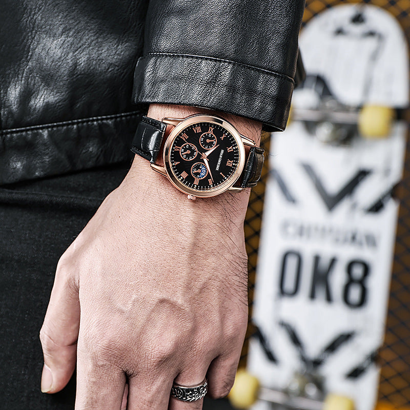 Wholesale manufacturer of fashionable men's watches for export, cross-border e-commerce quartz watches, three-eye men's business watches, men's wristwatches