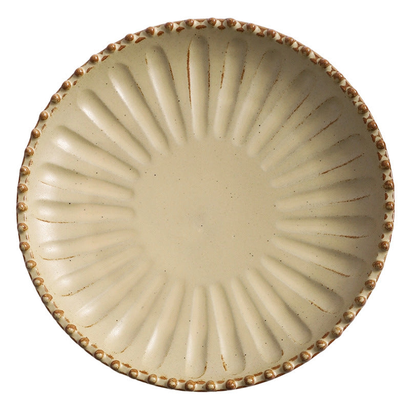 Vintage-style rustic ceramic bowls, plates, and dishes - creative beaded edge steak plates and dessert bowls for restaurants and hotels - premium presentation