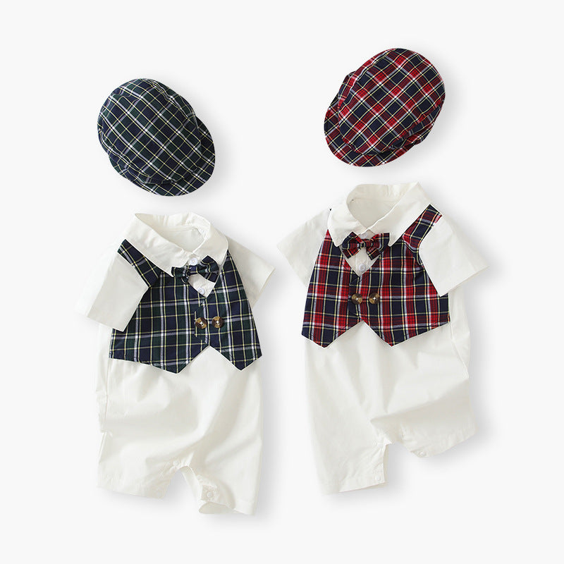 Short-sleeved butt-covering clothing new arrivalpatchworkfake two-piece baby summer onesie baby baby baby clothes category a