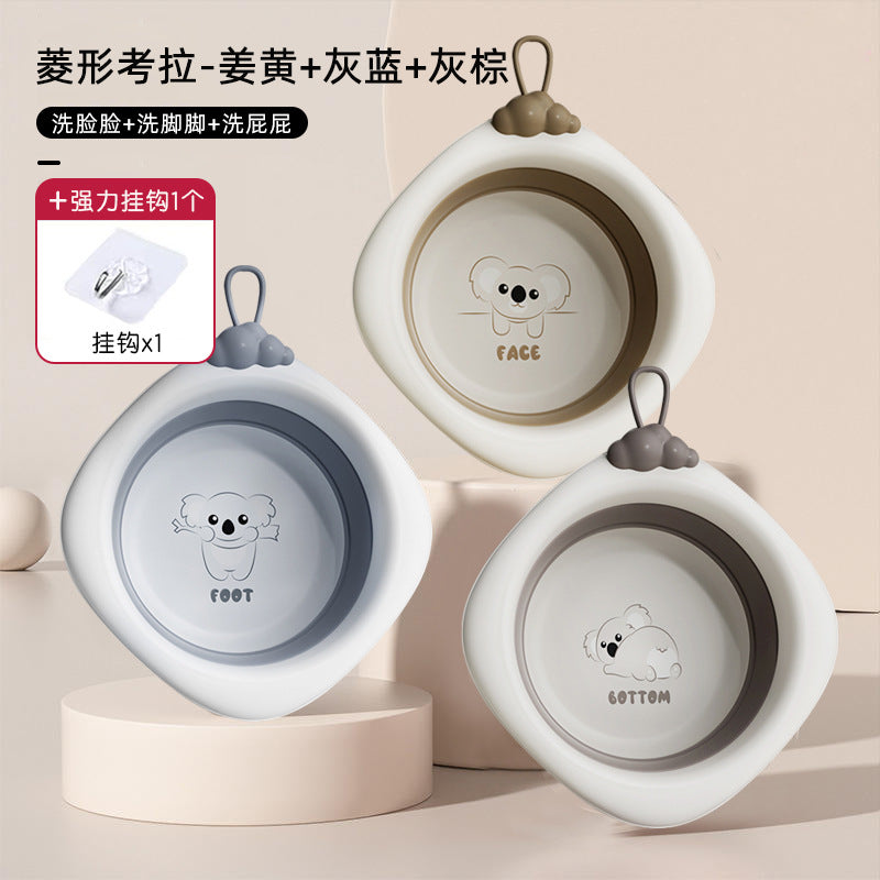 Diamond-shaped koala baby foldable wash basin - multi-purpose sink for face, bottom, and feet - newborn and infant plastic washbasin