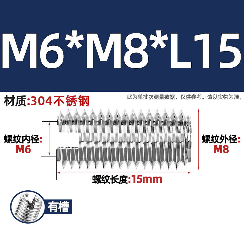 304 stainless steel inner and outer tooth nuts, thread conversion variable diameter braces, thread sheath, one-word slotted screw nuts