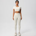 European and american nude feel compression quick-dry short sleeve yoga set outdoor casual training fitness apparel running sports set for women