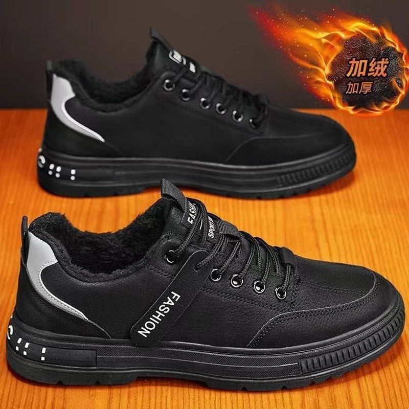 Men's 2025 winter construction work boots: leather, waterproof, slip-resistant, wear-resistant, cold-weather, warm, fleece-lined cotton shoes