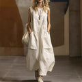 european and american cross-border  independent station spring and summer women's loose casual sleeveless pocket cotton and linen dress