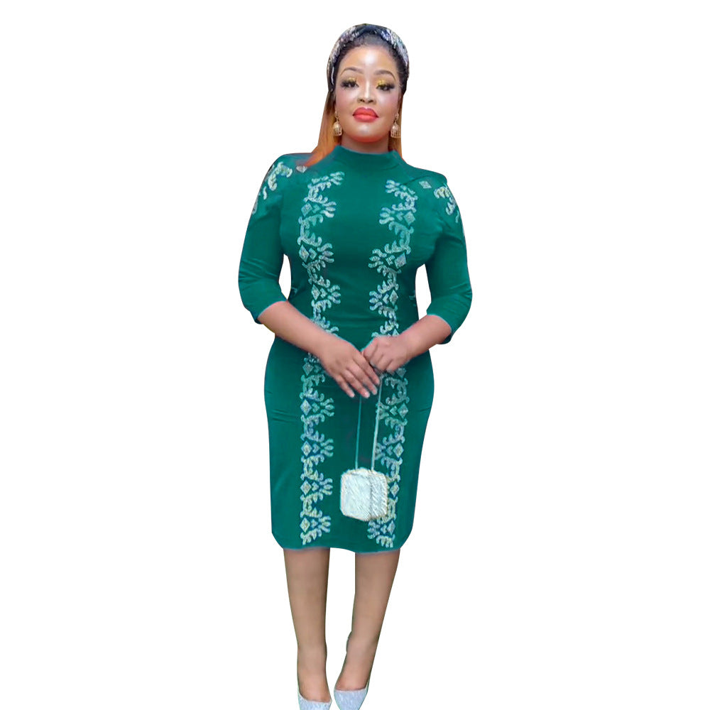 European and american cross-border e-commerce   new plus size african women's bodycon dress professional style fashion dress
