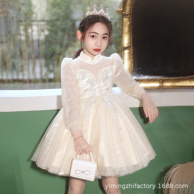 New girls' export dresses: long-sleeved mesh autumn/winter princess dresses for children - wholesale for hosts and piano performances