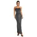 C7162 cross-border   fashion women's off-shoulder rhinestone bodycon slit bodycon dress