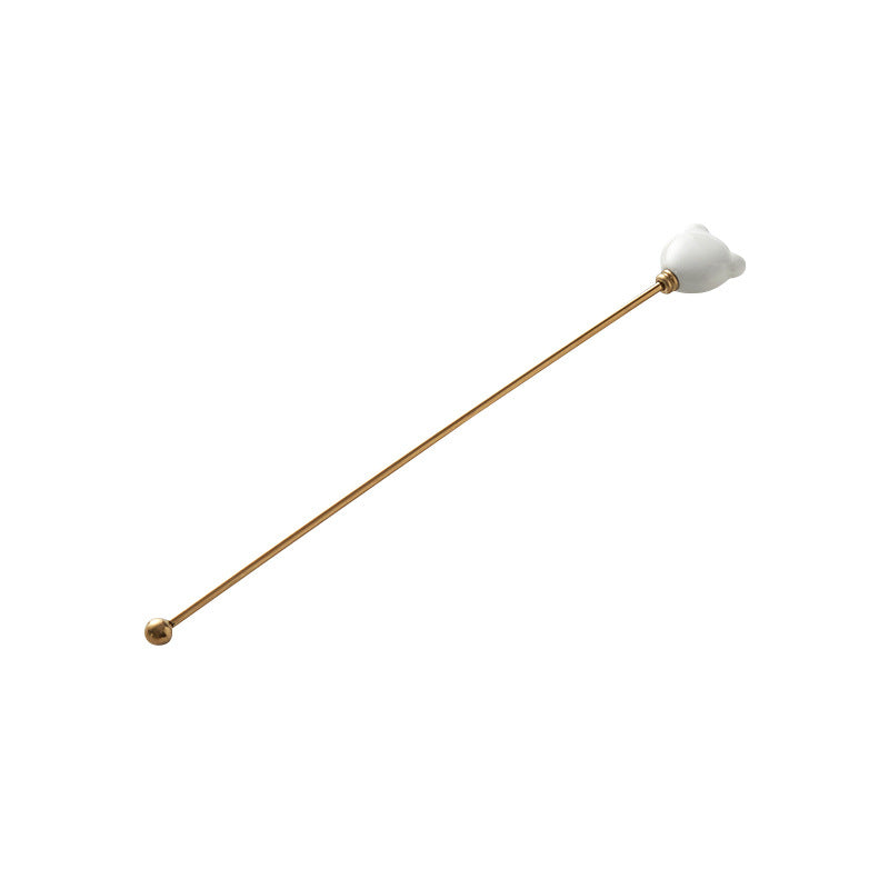 Candy-colored ceramic bear head stirring stick - anti-scald, high-style coffee stirrer & 304 stainless steel wine stirrer