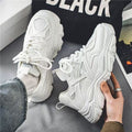 Men's shoes 2025 new winter breathable mesh casual chunky sole non-slip versatile white sneakers height increasing athletic dad shoes trendy footwear