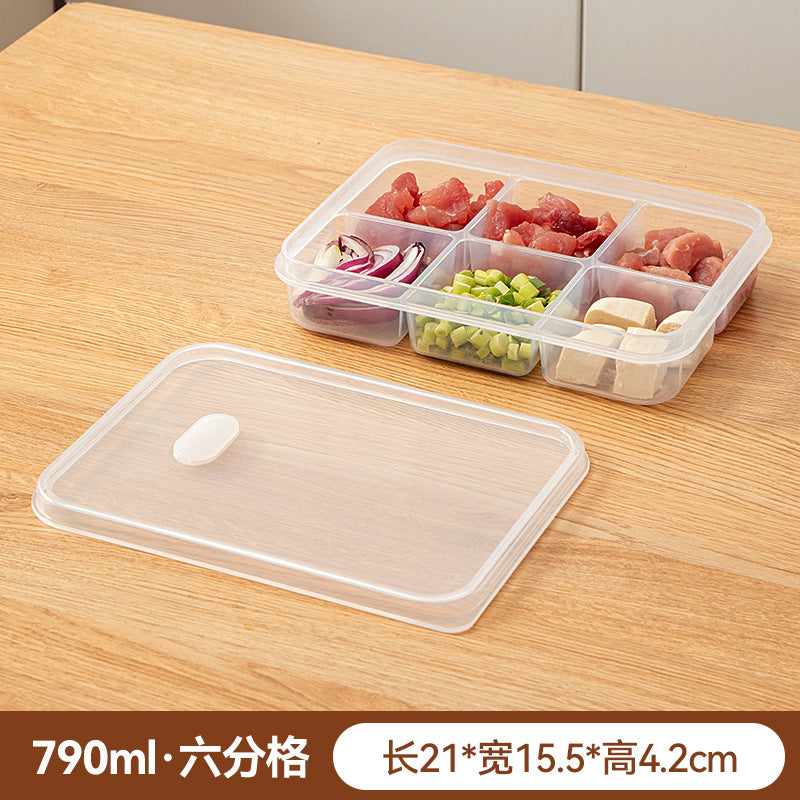 Kitchen, refrigerator, fresh-keeping storage box, sealed food preparation, transparent fresh-keeping box, food grade grid plastic freezer