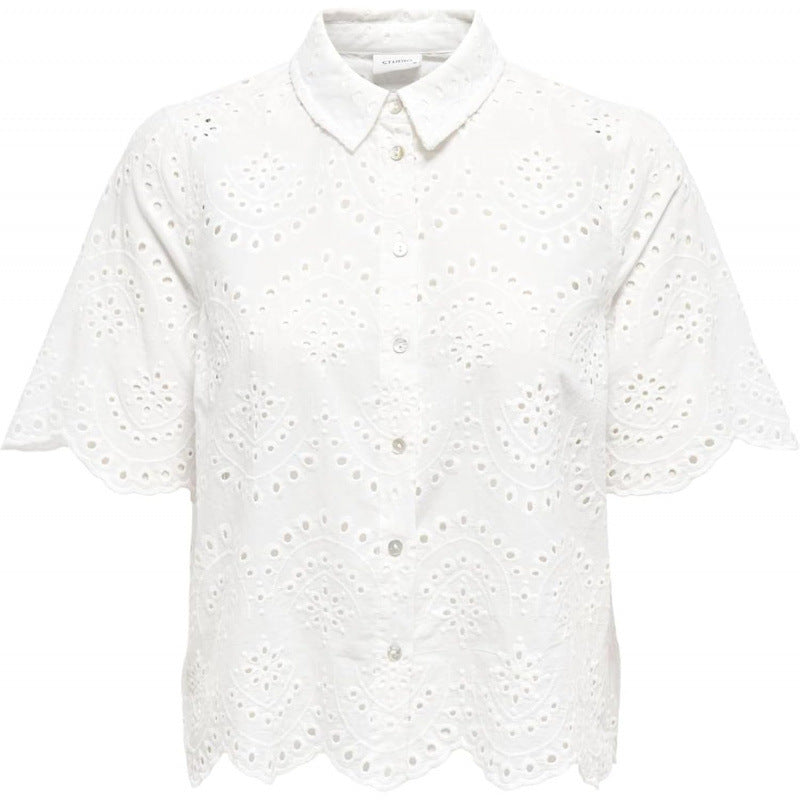 Amazon fashion cut out crochet short sleeve shirt women's  summer new arrivalfashioncasualeleganttops