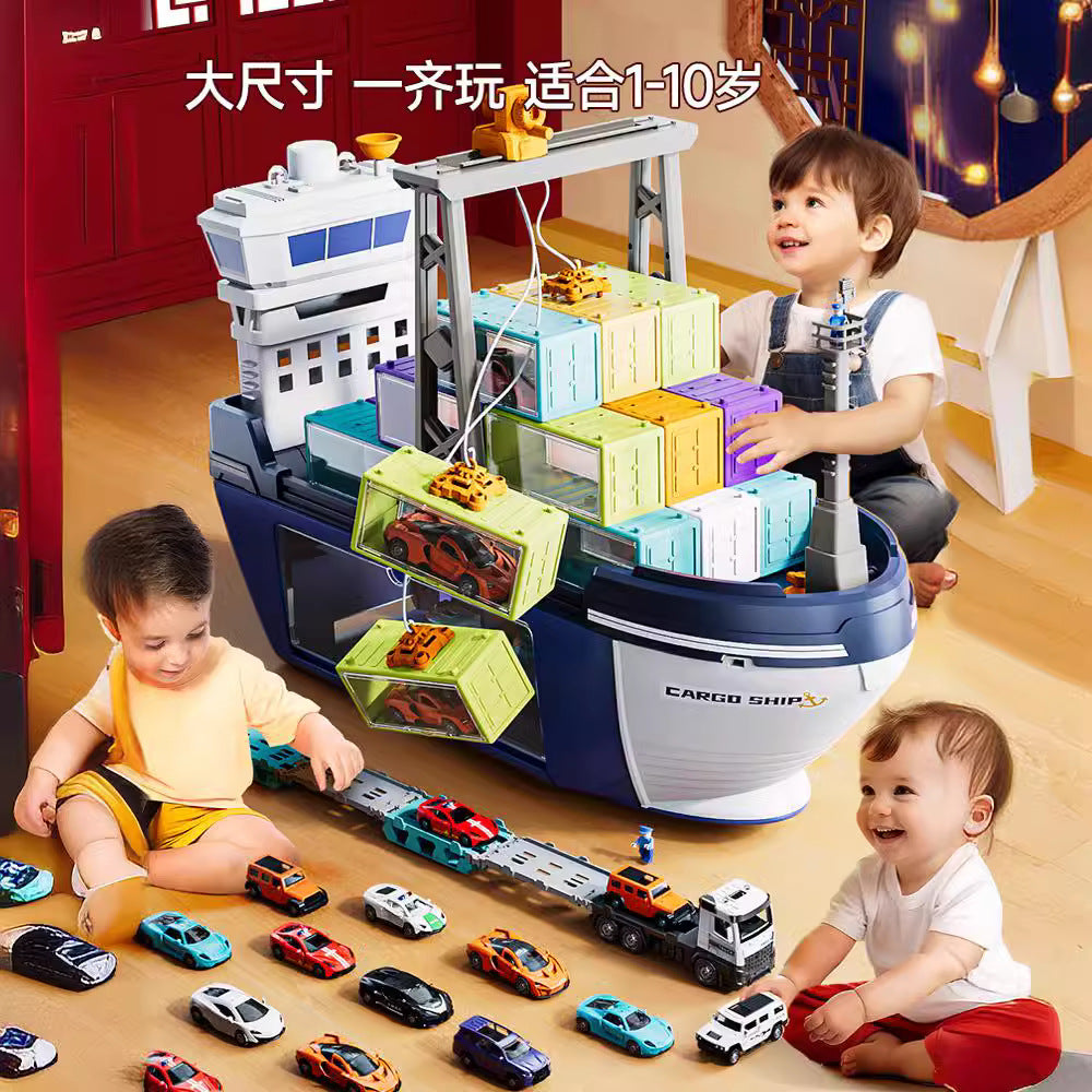 Extra-large ship kids toy set - deluxe cruise liner transporter with container cars - new cross-border product